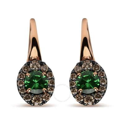 Haus Of Brilliance 18k Rose And White Gold 3/8 Cttw Round Brown Diamonds And Round Green Tsavorite Gemstone Halo Drop H In Two-tone