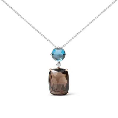 Haus Of Brilliance 18k Rose And White Gold Diamond Accent And London Blue Topaz And Cushion Cut Smoky Quartz Gemstone D In Multi