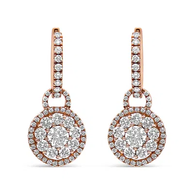 Haus Of Brilliance 18k Rose Gold 1 1/2 Cttw Round Shaped Diamond Composite Drop And Dangle Leverback Earrings In Multi