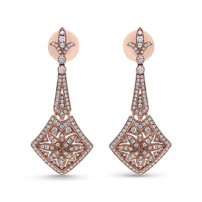 Haus Of Brilliance 18k Rose Gold 1 1/3 Cttw Diamond Studded Fleur De Lis Trellis Style Drop And Dangle Earring In Multi