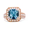 Haus Of Brilliance 18k Rose Gold 10x10mm Cushion Shaped Aquamarine And 1 1/8 Cttw Round Diamond Halo Ring In Yellow