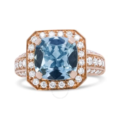 Haus Of Brilliance 18k Rose Gold 10x10mm Cushion Shaped Aquamarine And 1 1/8 Cttw Round Diamond Halo In Yellow