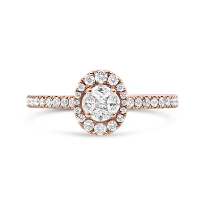 Haus Of Brilliance 18k Rose Gold 1/2 Cttw Composite Marquise Composite Diamond Oval Shaped Halo Engagement Ring In Multi