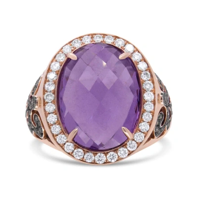 Haus Of Brilliance 18k Rose Gold 18x13 Mm Oval Cut Purplse Amethyst And 1.00 Cttw Diamond Cocktail Ring (champagne And In Pink