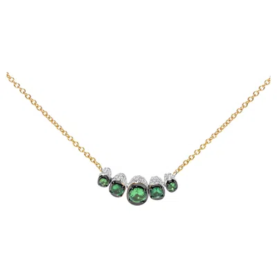 Pre-owned Haus Of Brilliance 18k Rose Gold 3/4 Carat Diamonds & Green Tsavorite Gemstone Bar Choker Necklace In Red