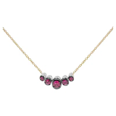 Pre-owned Haus Of Brilliance 18k Rose Gold 3/4 Carat Diamonds & Red Ruby Gemstone Curved Bar Choker Necklace