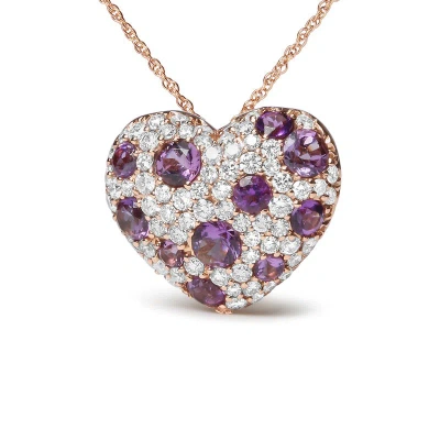 Haus Of Brilliance 18k Rose Gold 3/4 Cttw Diamond And Purple Amethyst Cluster Heart Shape 18" Pendant Necklace (g-h Col