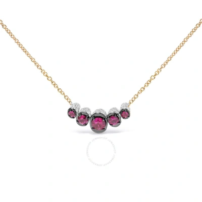 Haus Of Brilliance 18k Rose Gold 3/4 Cttw Pave Diamonds & Graduated Red Ruby Gemstone Curved Bar Choker Necklace (g-h C In Pink