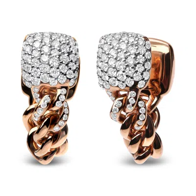 Haus Of Brilliance 18k Rose Gold 3/4 Cttw Round Diamond Pave Cuban Chain Huggie Earrings In Multi