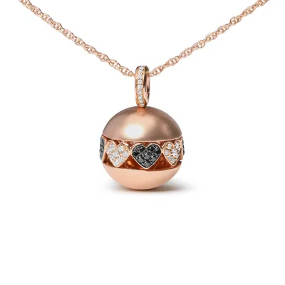 Haus Of Brilliance 18k Rose Gold 3/8 Cttw Black And White Diamond Ball With Filigree Heart And Cluster Design 18" Penda In Multi