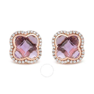 Haus Of Brilliance 18k Rose Gold 3/8 Cttw Diamond And 11x11mm Clover-cut Purple Amethyst Gemstone Clover Halo Stud Earr In Pink
