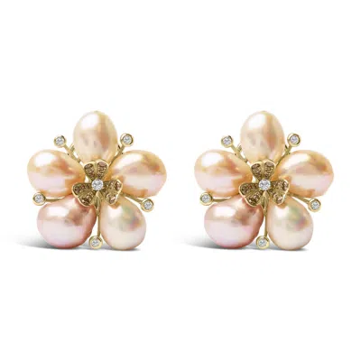 Haus Of Brilliance 18k Rose Gold 3/8 Cttw Diamond And Freshwater Pearl Blossom Stud Earrings In Pink