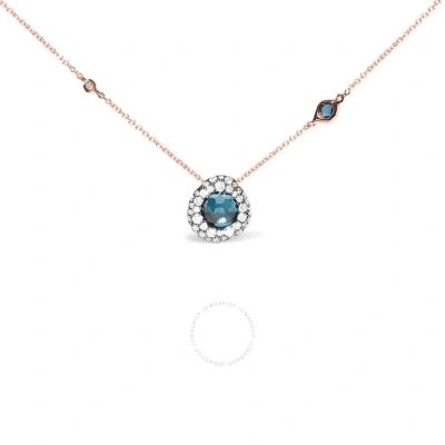 Haus Of Brilliance 18k Rose Gold 5/8 Cttw Diamond And London Blue Topaz Gemstone Bezel-set Cluster 18" Station Necklace In Pink