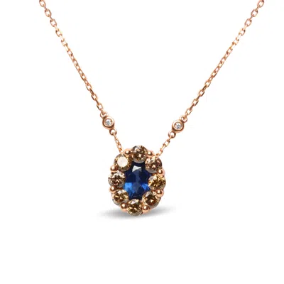 Haus Of Brilliance 18k Rose Gold 5/8 Cttw White And Brown Diamond Accent And 7 X 4mm Oval Blue Sapphire Gemstone Statem In Multi