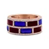 Haus Of Brilliance 18k Rose Gold Alternating Red And Blue Enamel And 1/2 Cttw Diamond Studded Band Ring In Multi