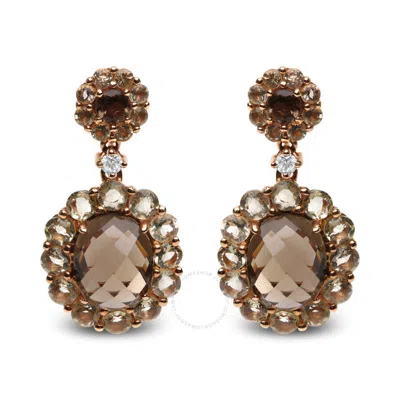 Haus Of Brilliance 18k Rose Gold Diamond Accent And Lemon And Oval Smoky Color Quartz Gemstone Dangle Drop Earring In Pink