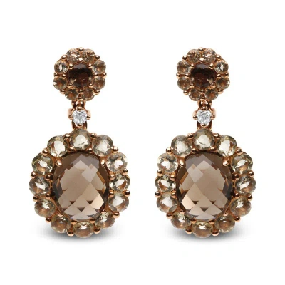 Haus Of Brilliance 18k Rose Gold Diamond Accent And Lemon And Oval Smoky Color Quartz Gemstone Dangle Drop Earring (g-h