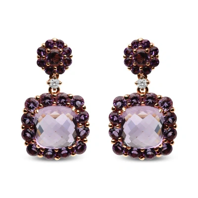 Haus Of Brilliance 18k Rose Gold Diamond Accent And Pink And Purple Amethyst Gemstone Halo Dangle Drop Earrings (g-h Co