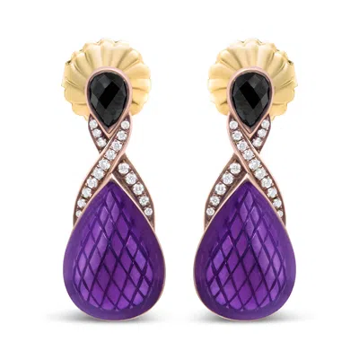 HAUS OF BRILLIANCE 18K ROSE GOLD FLASH PLATED .925 STERLING SILVER PURPLE ENAMEL 1/5 CTTW ROUND PAVE-SET DIAMOND AND 5.