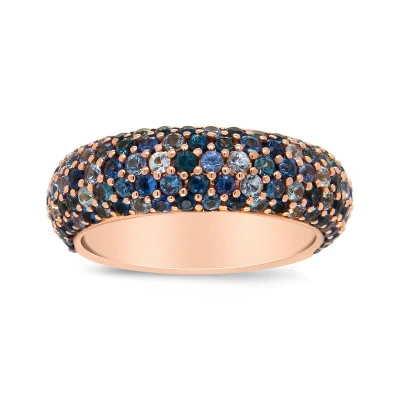 Haus Of Brilliance 18k Rose Gold Multi Row Blue Sapphire Domed Top Band Ring