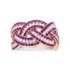HAUS OF BRILLIANCE HAUS OF BRILLIANCE 18K ROSE GOLD RED RUBY AND 7/8 CTTW DIAMOND WOVEN BRAIDED BAND RING (F-G COLOR