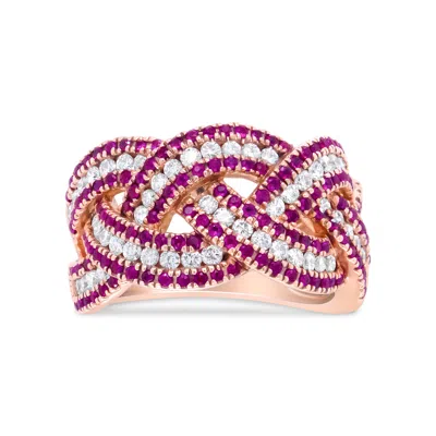 Haus Of Brilliance 18k Rose Gold Red Ruby And 7/8 Cttw Diamond Woven Braided Band Ring In Multi