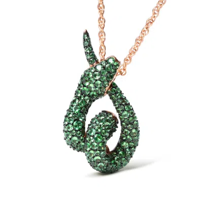 HAUS OF BRILLIANCE 18K ROSE GOLD ROUND GREEN TSAVORITE GEMSTONE CLUSTER SPIRAL SNAKE DESIGN 18" PENDANT NECKLACE