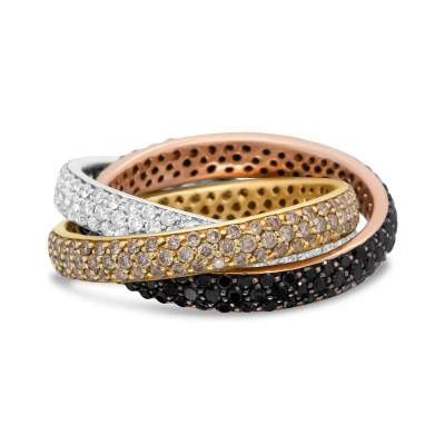 Haus Of Brilliance 18k Tri-color Gold 3 5/8 Cttw Diamond Interlocking Stackable Band Ring Set (champagne, Black, And F- In White