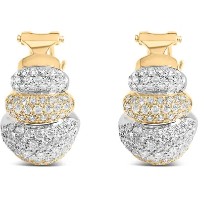 Haus Of Brilliance 18k Two-toned Gold 5.00 Cttw Diamond Three-tier Domed Button Omega Back Earrings In Multi