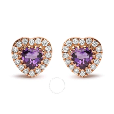 Haus Of Brilliance 18k White And Rose Gold 1/6 Cttw Diamond And 4mm Heart Cut Purple Amethyst Gemstone Halo Heart Stud In Two-tone