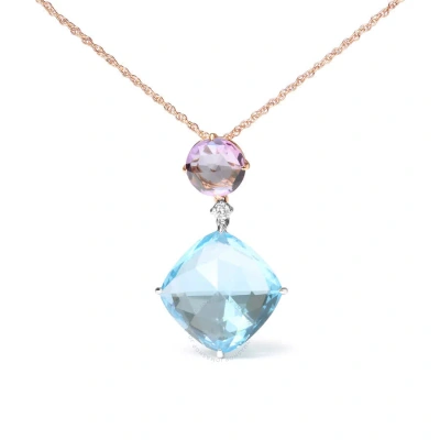 Haus Of Brilliance 18k White And Rose Gold Round Diamond Accent & Rose De France Pink Amethyst & Cushion Cut Sky Blue T In Two-tone