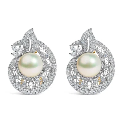 Haus Of Brilliance 18k White And Yellow Gold 1 1/2 Cttw Diamond And 14mm Cultured Freshwater Pearls Vintage Inspired Fi In Multi