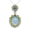 Haus Of Brilliance 18k White Gold 0.05 Cttw Round Diamond And Blue Topaz And Green Peridot Gemstone Halo Drop 18" Penda In White
