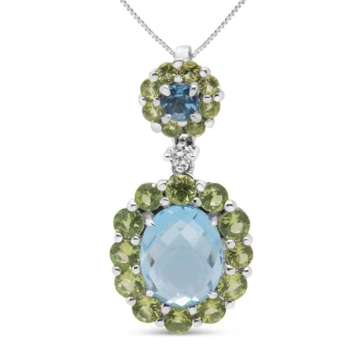 Haus Of Brilliance 18k White Gold 0.05 Cttw Round Diamond And Blue Topaz And Green Peridot Gemstone Halo Drop 18" Penda