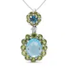 Haus Of Brilliance 18k White Gold 0.05 Cttw Round Diamond And Blue Topaz And Green Peridot Gemstone Halo Drop 18" Penda In White