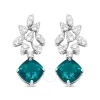 HAUS OF BRILLIANCE HAUS OF BRILLIANCE 18K WHITE GOLD 1 1/10 CTTW DIAMOND AND 7.9 X 7.7MM GREEN EMERALD DROP EARRINGS (G