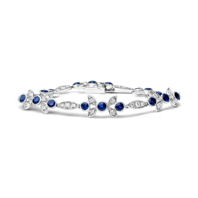 HAUS OF BRILLIANCE 18K WHITE GOLD 1 3/4 CTTW DIAMOND AND 3X3MM ROUND BLUE SAPPHIRE GEMSTONE FLORAL LINK BRACELET