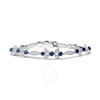 Haus Of Brilliance 18k White Gold 1 3/4 Cttw Diamond And 3x3mm Round Blue Sapphire Gemstone Floral Link Bracelet (g-h C In White
