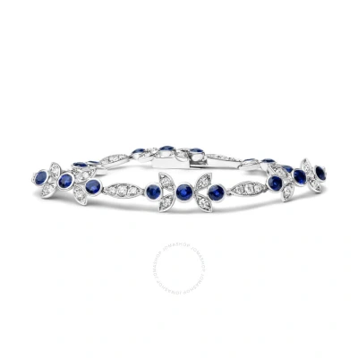 Haus Of Brilliance 18k White Gold 1 3/4 Cttw Diamond And 3x3mm Round Blue Sapphire Gemstone Floral Link Bracelet (g-h C