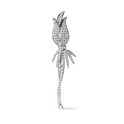Haus Of Brilliance 18k White Gold 1 3/5 Cttw Pave Set Diamond Tulip Brooch Pin
