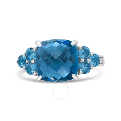 Haus Of Brilliance 18k White Gold 10mm Cushion Shaped Blue Topaz And 1/6 Cttw Diamond 3 Stone Style