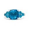 Haus Of Brilliance 18k White Gold 10mm Cushion Shaped Blue Topaz And 1/6 Cttw Diamond 3 Stone Style Ring In White