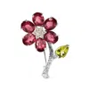 Haus Of Brilliance 18k White Gold 1/3 Cttw Diamond, Pink Tourmaline, And Green Peridot Flower And Leaf Tulip Brooch Pin In White
