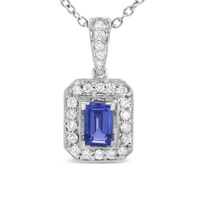 Haus Of Brilliance 18k White Gold 1/4 Cttw Round Diamond And 6x4mm Purple Tanzanite Halo 18" Pendant Necklace