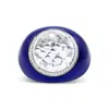 Haus Of Brilliance 18k White Gold 14mm White Quartz And 1/5 Cttw Diamond Halo With Blue Enamel Dome Ring In White