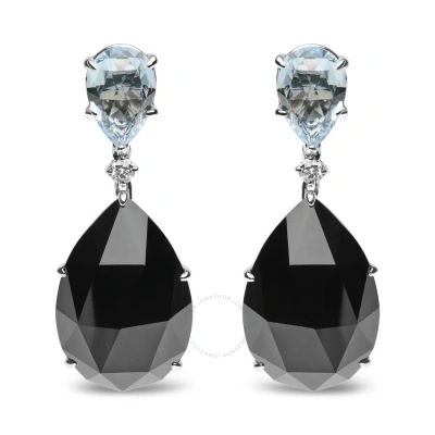 Haus Of Brilliance 18k White Gold 1/5 Cttw Diamond With Pear Cut Sky Blue Topaz And Pear-cut Black Onyx Gemstone Dangle