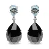Haus Of Brilliance 18k White Gold 1/5 Cttw Diamond With Pear Cut Sky Blue Topaz And Pear-cut Black Onyx Gemstone Dangle In White