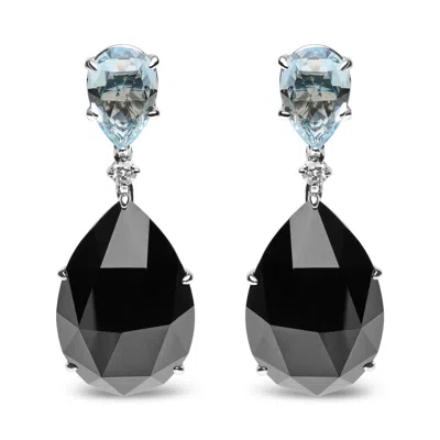 HAUS OF BRILLIANCE 18K WHITE GOLD 1/5 CTTW DIAMOND WITH PEAR CUT SKY BLUE TOPAZ AND PEAR-CUT BLACK ONYX GEMSTONE DANGLE
