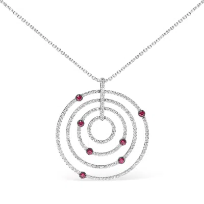Haus Of Brilliance 18k White Gold 2 1/6 Cttw Pave Set Diamonds And Red Ruby Openwork Circles 18" Pendant Necklace