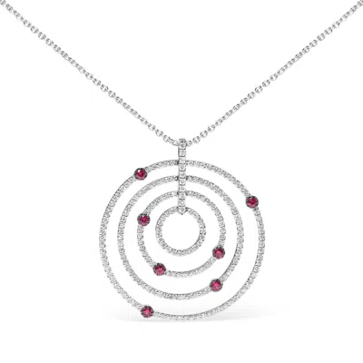 Haus Of Brilliance 18k White Gold 2 1/6 Cttw Pave Set Diamonds And Red Ruby Openwork Circles 18" Pendant Necklace  (g-h In Pink